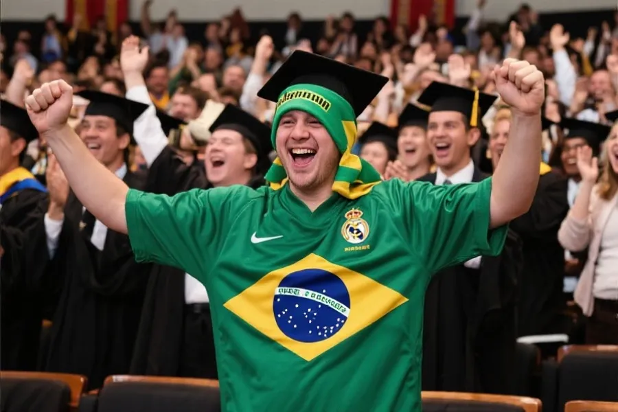 皇家马德里球迷穿巴西球衣出席毕业典礼